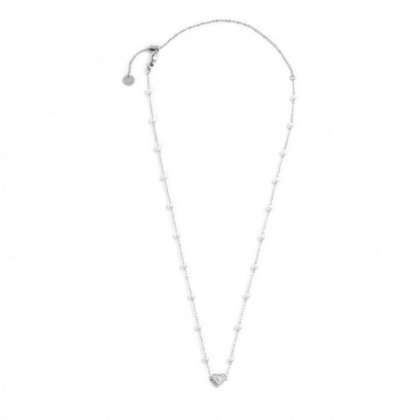 Marlù- Collana Catena Con Perle E Pendente Cuore Cristalli Acciaio