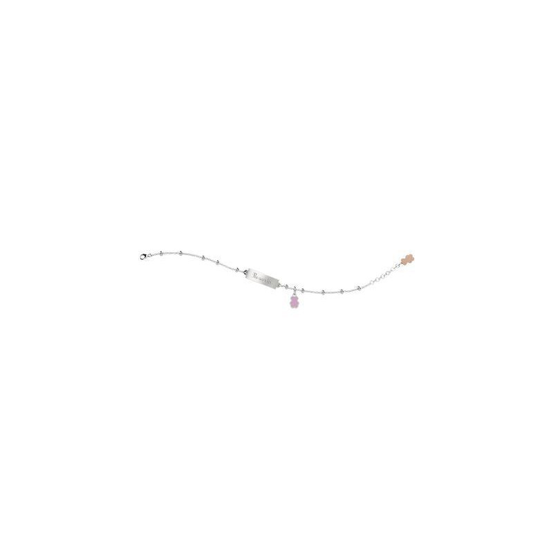Nanàn Bracciale con Targhetta Personalizzabile e Orsetto Rosa