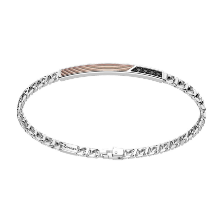 Zancan - Bracciale a grumetta in argento con targa ed inserti in oro rosa e pietre nere.