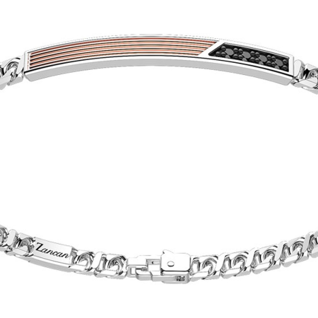 Zancan - Bracciale a grumetta in argento con targa ed inserti in oro rosa e pietre nere. 2
