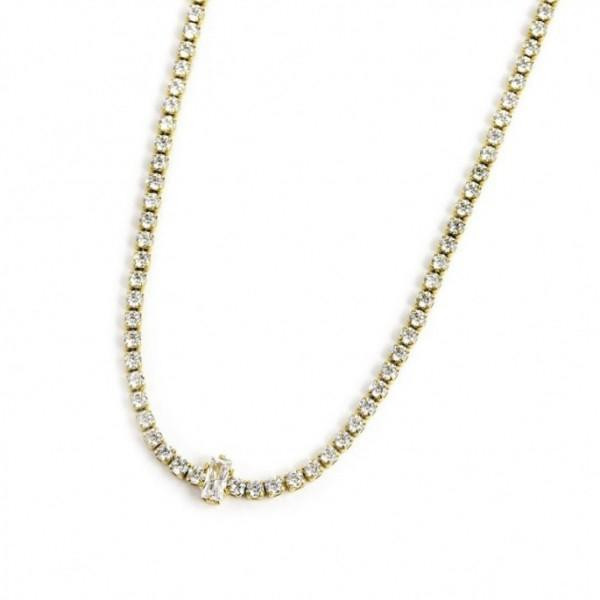 MARLU’ - COLLANA TENNIS CHOKER ZIRCONI E BAGUETTE CENTRALE PVD ORO