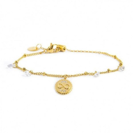 Marlù - BRACCIALE CATENA CON CRISTALLI E SFERE PENDENTE INFINITO CRISTALLI BIANCHI PVD ORO 2