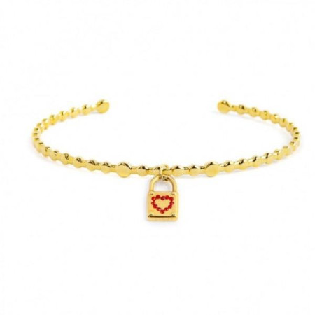 Marlù - BRACCIALE RIGIDO A PALLINE CON PENDENTE LUCCHETTO PVD ORO
