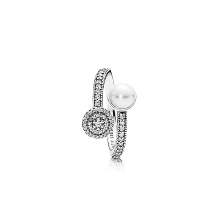 Pandora - Anello aperto con perla sintetica bianca e pavé 2