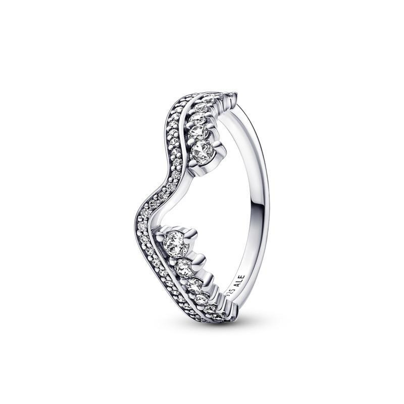 Pandora  Anello Onda Asimmetrica Pietre Luminose
