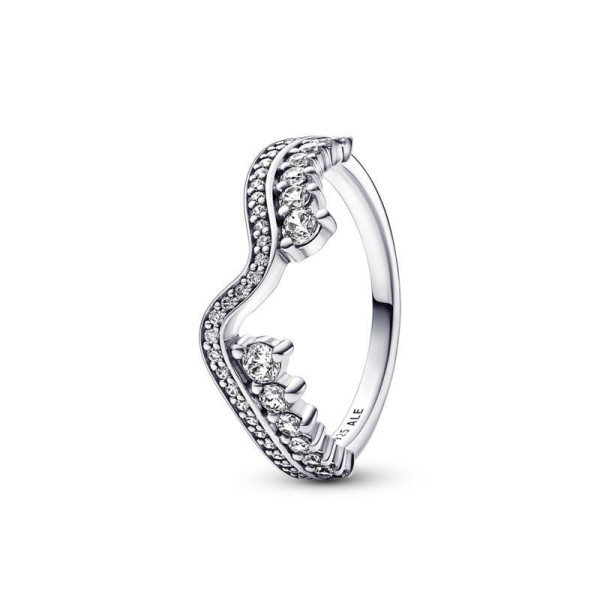 Pandora  Anello Onda Asimmetrica Pietre Luminose