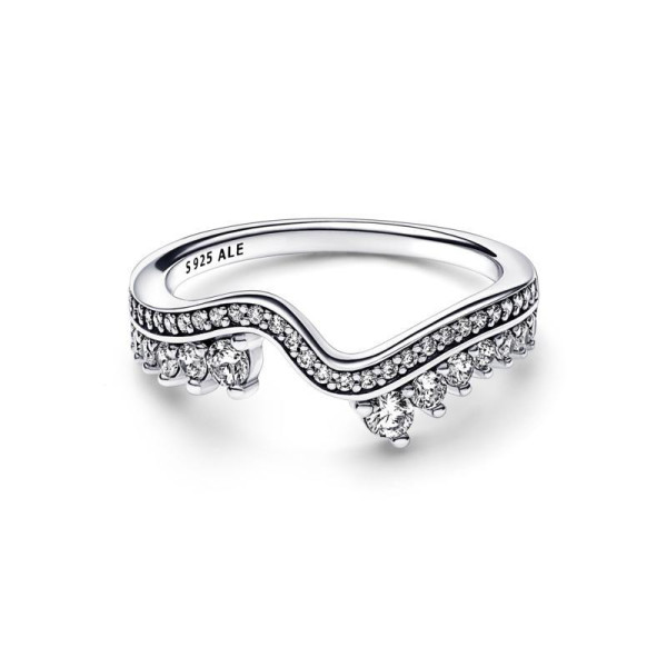 Pandora  Anello Onda Asimmetrica Pietre Luminose