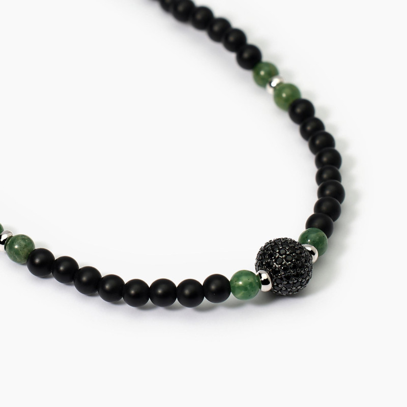 Mabina - Collana in argento con agata nera e giada verde BOHÉMIEN