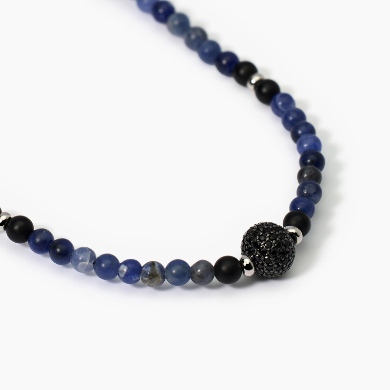 Mabina - Collana in argento con agata nera e sodalite BOHÉMIEN