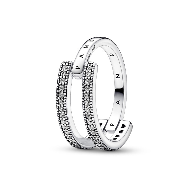 Pandora - Anello Doppia Fascia Logo e Pavè