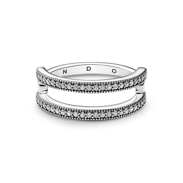 Pandora - Anello Doppia Fascia Logo e Pavè