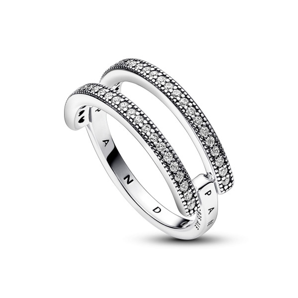 Pandora - Anello Doppia Fascia Logo e Pavè