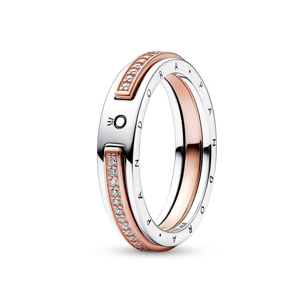 Pandora - Anello Logo e Pavè Bicolore