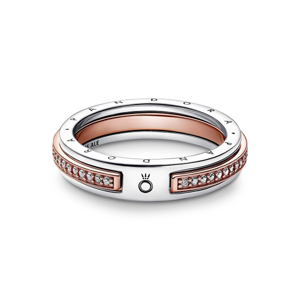 Pandora - Anello Logo e Pavè Bicolore