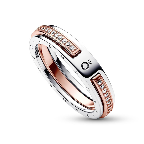 Pandora - Anello Logo e Pavè Bicolore