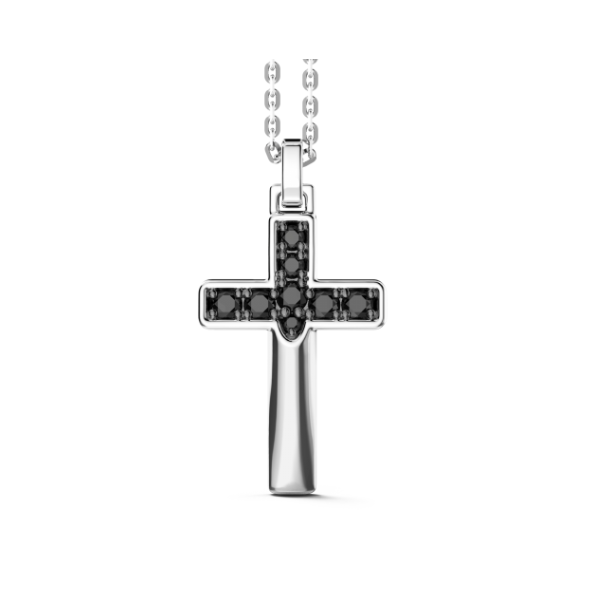 Zancan  Collana in argento con pendente a croce e pietre nere.