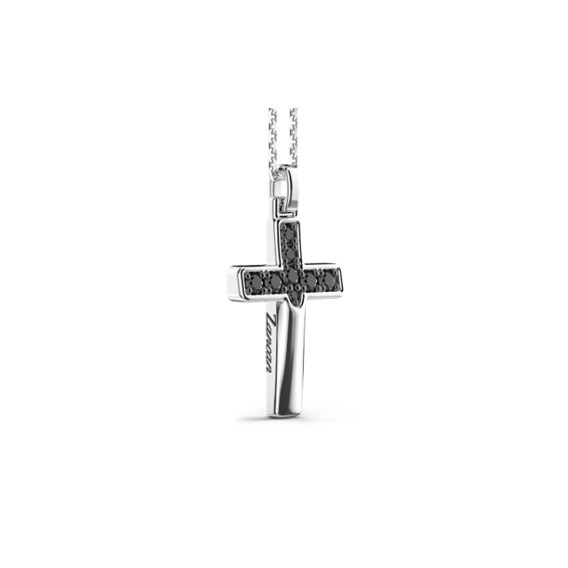 Zancan  Collana in argento con pendente a croce e pietre nere.