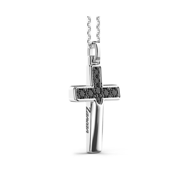 Zancan  Collana in argento con pendente a croce e pietre nere.