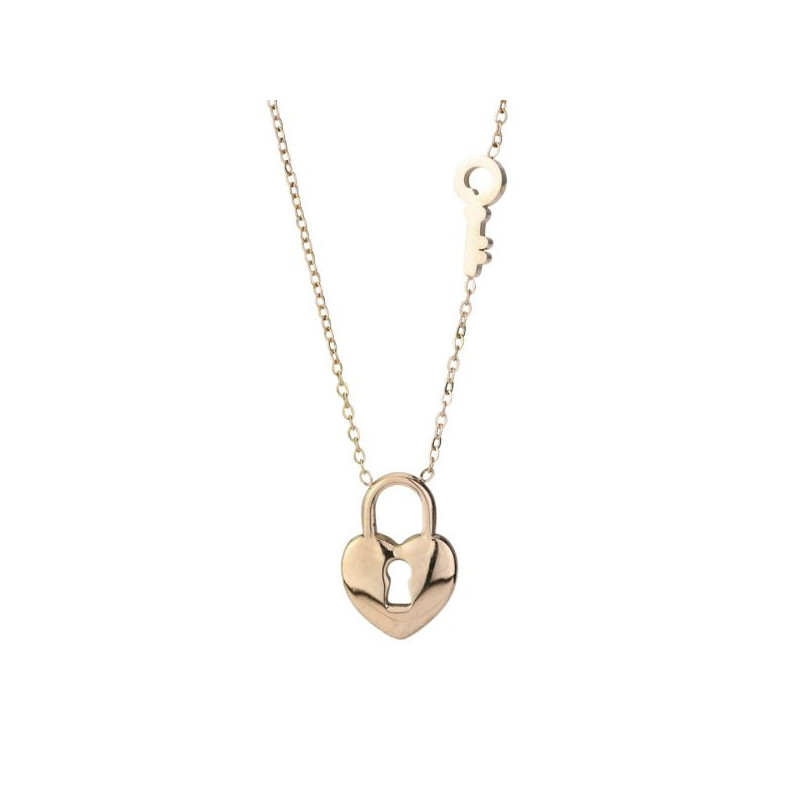 Boccadamo - Collana in acciaio placcato oro rosa con centrale a forma di lucchetto