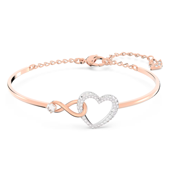 SWAROVSKI - Bracciale rigido Swarovski Infinity Infinito e cuore, Bianco, Mix di finiture