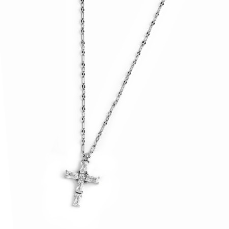 Marlù   Collana croce pendente con cristalli baguette