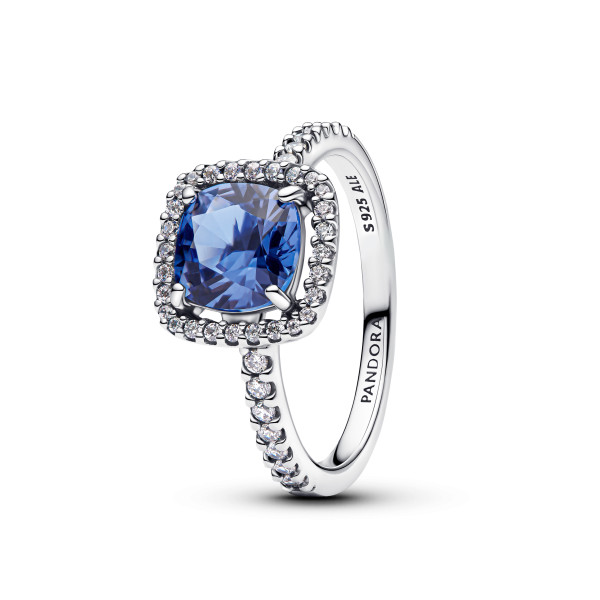 Pandora   Anello Punto Luce Quadrato Blu Grande