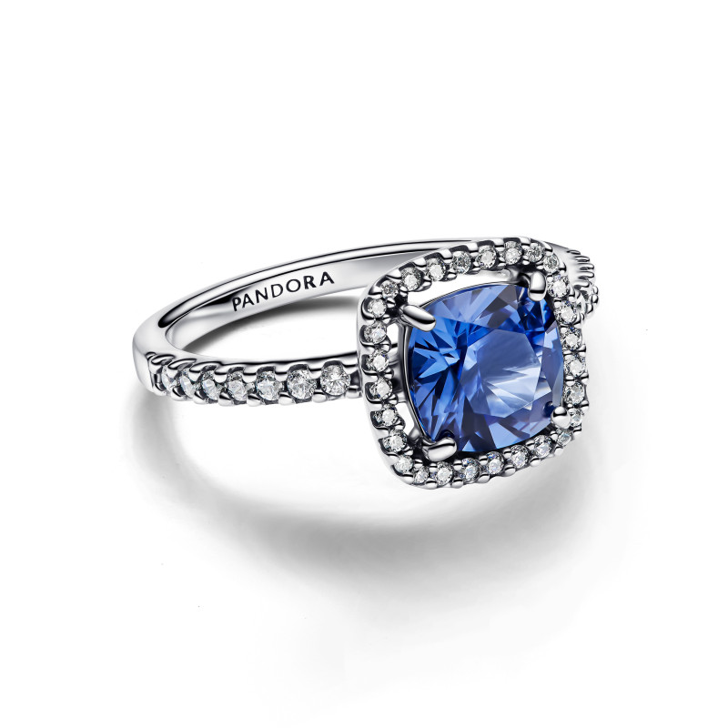 Pandora   Anello Punto Luce Quadrato Blu Grande