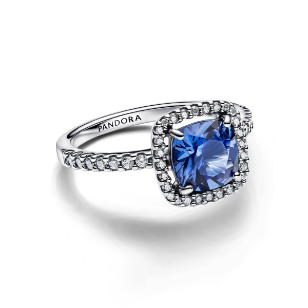 Pandora   Anello Punto Luce Quadrato Blu Grande