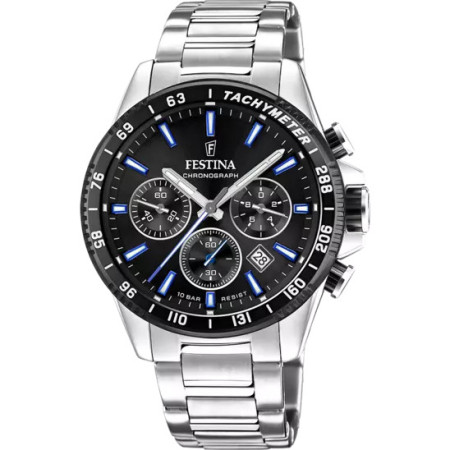 FESTINA     OROLOGIO  NERO CINTURINO IN ACCIAIO, UOMO