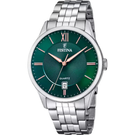 FESTINA      OROLOGIO VERDE CON CINTURINO IN ACCIAIO, UOMO
