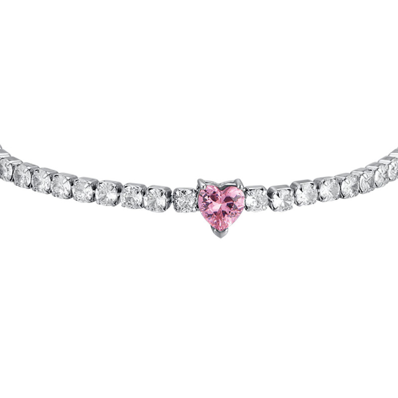 Luca Barra -  BRACCIALE DONNA IN ACCIAIO CON CRISTALLI BIANCHI E CUORE CRISTALLO ROSA