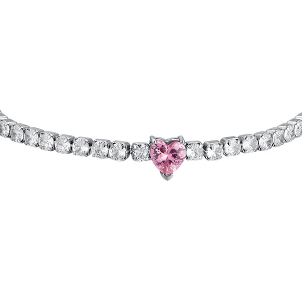 Luca Barra -  BRACCIALE DONNA IN ACCIAIO CON CRISTALLI BIANCHI E CUORE CRISTALLO ROSA
