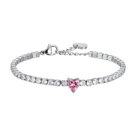 Luca Barra -  BRACCIALE DONNA IN ACCIAIO CON CRISTALLI BIANCHI E CUORE CRISTALLO ROSA
