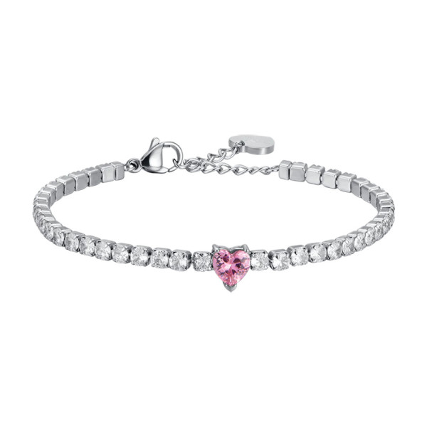 Luca Barra -  BRACCIALE DONNA IN ACCIAIO CON CRISTALLI BIANCHI E CUORE CRISTALLO ROSA