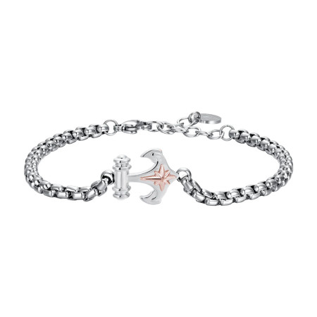 Luca Barra  -  BRACCIALE UOMO IN ACCIAIO ANCORA E ROSA DEI VENTI