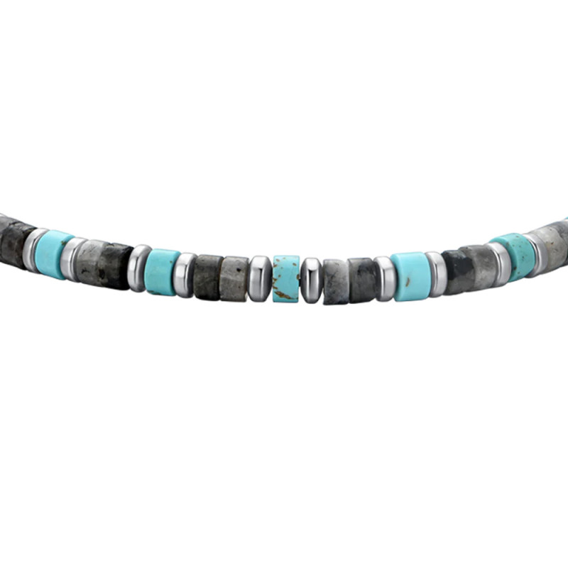 Luca Barra -  BRACCIALE UOMO IN ACCIAIO PIETRE GRIGIE E TURCHESI