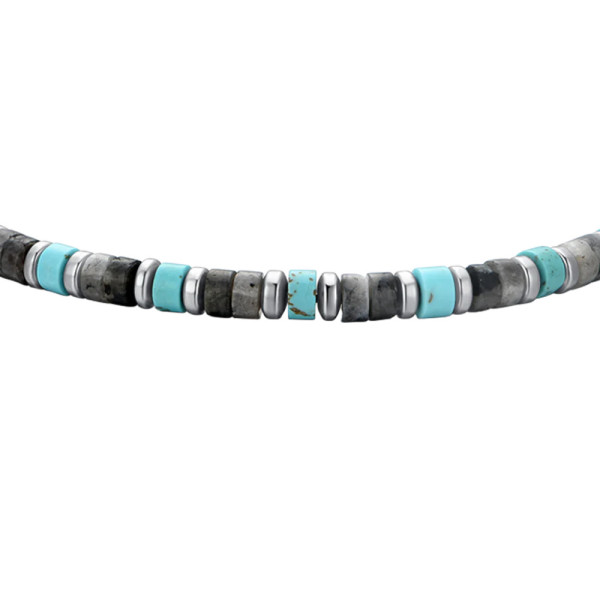 Luca Barra -  BRACCIALE UOMO IN ACCIAIO PIETRE GRIGIE E TURCHESI