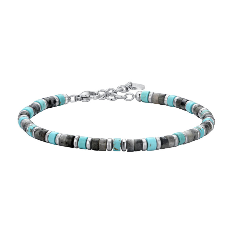 Luca Barra -  BRACCIALE UOMO IN ACCIAIO PIETRE GRIGIE E TURCHESI