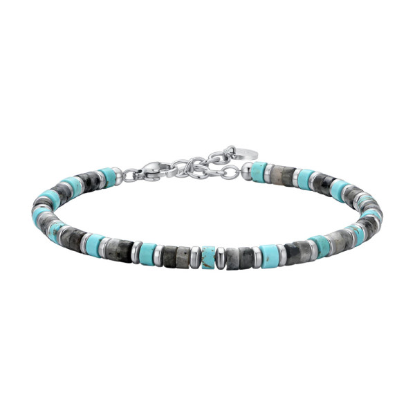 Luca Barra -  BRACCIALE UOMO IN ACCIAIO PIETRE GRIGIE E TURCHESI