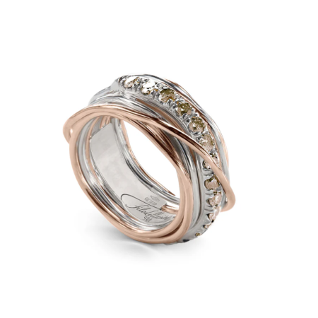 Rubinia Gioielli - Anello Filodellavita Prezioso - 13 fili in Oro Rosa 9kt, Argento 925 e Diamanti Brown