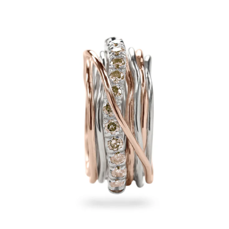 Rubinia Gioielli - Anello Filodellavita Prezioso - 13 fili in Oro Rosa 9kt, Argento 925 e Diamanti Brown 2