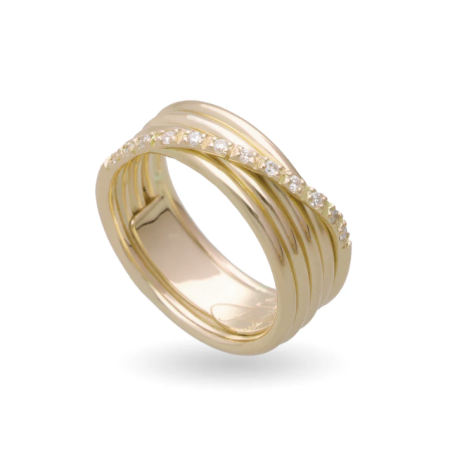 Rubinia Gioielli -  Anello Filodellavita Classic 5 Fili in Oro Giallo 9kt e 12 Diamanti Bianchi