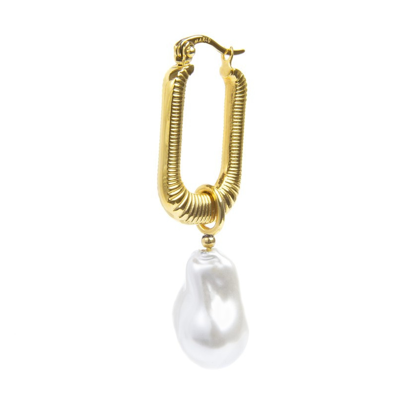 Marlù   Orecchino a cerchio ovale con perla pendente