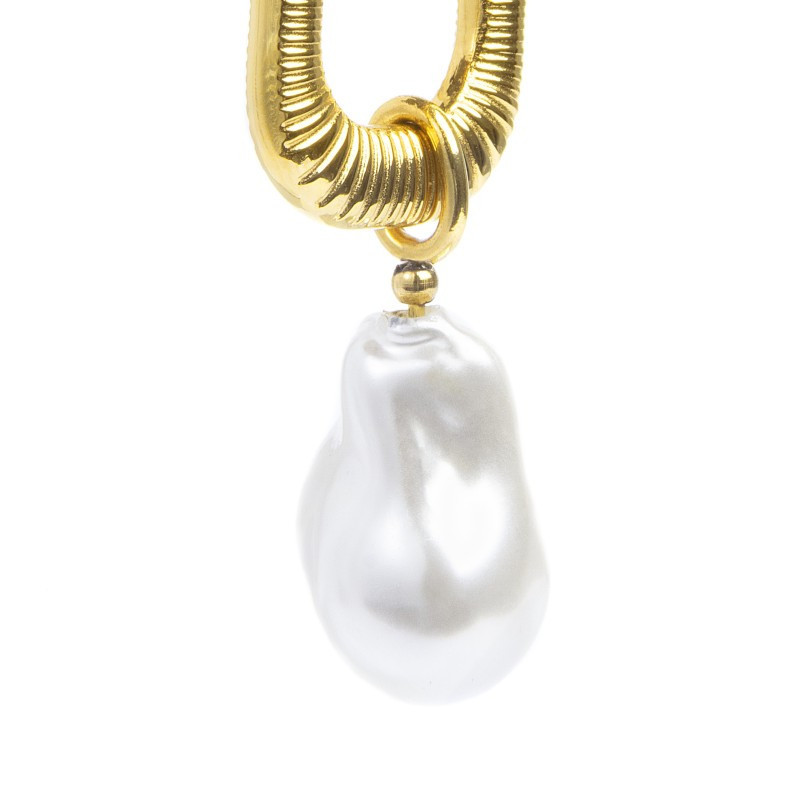 Marlù   Orecchino a cerchio ovale con perla pendente