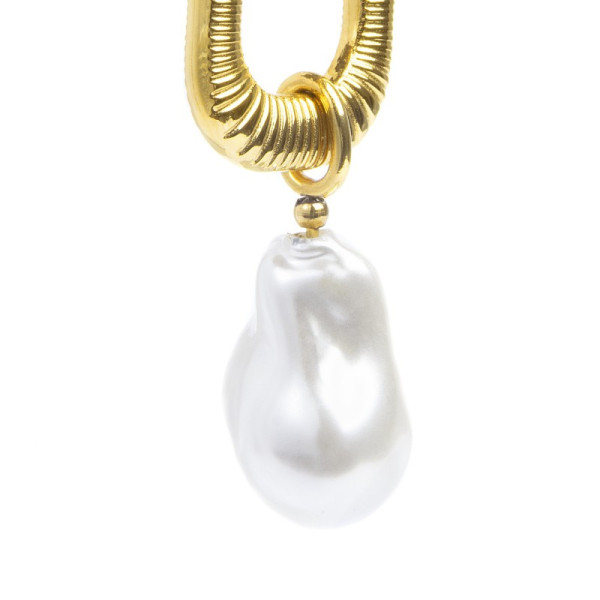 Marlù   Orecchino a cerchio ovale con perla pendente