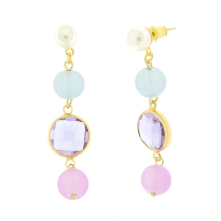 BYSIMON -  Orecchini in Metallo con cristallo viola e perle