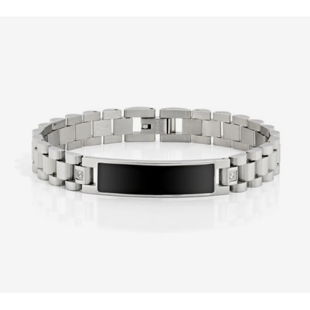 Amen -   Bracciale Acciaio con Piastra Smalto Nero Emotion