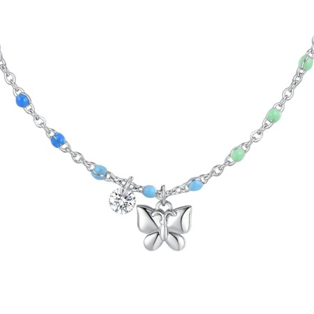 LUCA BARRA  -  COLLANA DONNA IN ACCIAIO CON FARFALLA, CRISTALLO E PIETRE CON SMALTO MULTICOLOR 2
