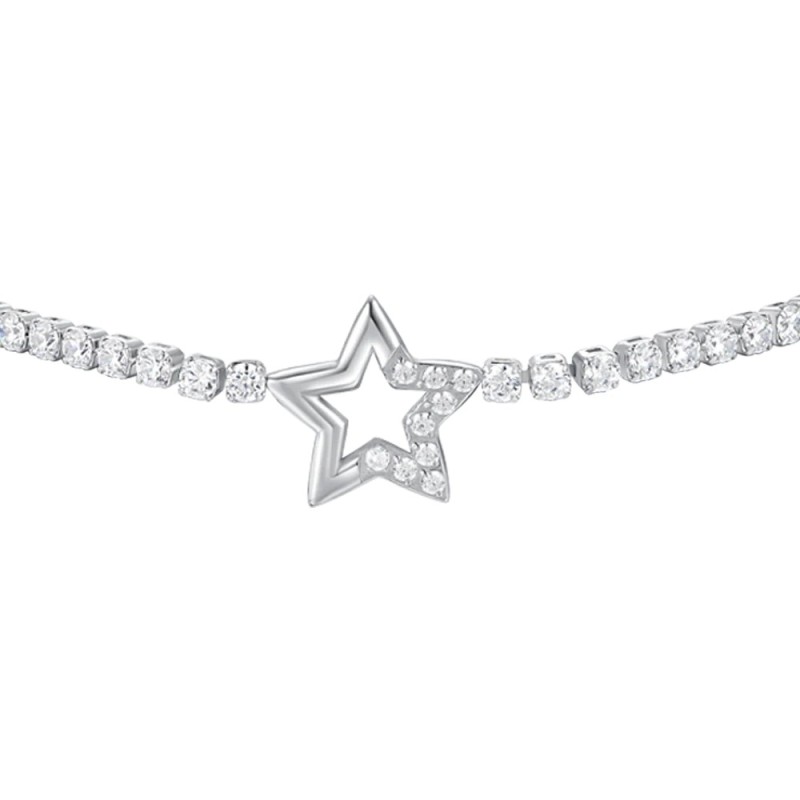 LUCA BARRA  - BRACCIALE TENNIS DONNA IN ACCIAIO CON STELLA E PUNTI LUCE CON ZIRCONI BIANCHI