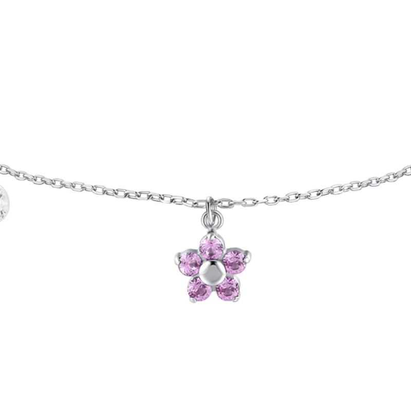 LUCA BARRA  - BRACCIALE DONNA IN ACCIAIO CON PENDENTE FIORE E PETALI ZIRCONE ROSA